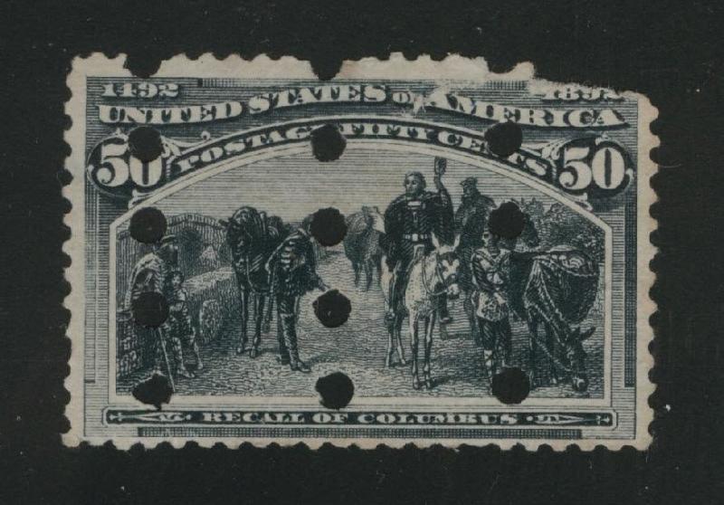 USA Scott 240 Newspaper Punched 50c Colombian Rare 