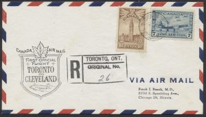 1946 Registered Flight Cover AAMC #4613 Toronto to Cleveland