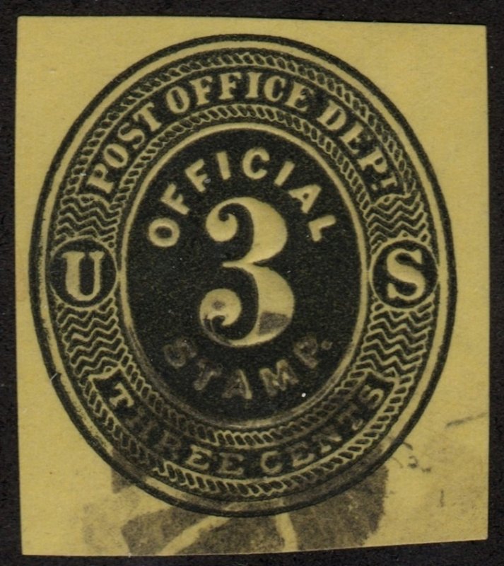 SC#UO2 3¢ Post Office Department Cut Square (1873) Used