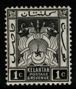 MALAYA KELANTAN SG15 1923 1c BLACK MTD MINT 