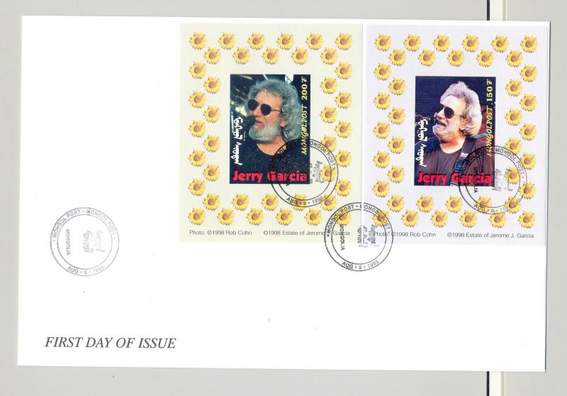 Mongolia #2327, 2328, 2329a-i Jerry Garcia, Music 11v S/S on 6 FDC