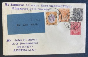 1931 Singapore Straits settlements First Flight Cover To Port Darwin Australia