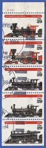 US 1994 Sc 2847a Used VF, Booklet Pane of five early Locomotives / Trains