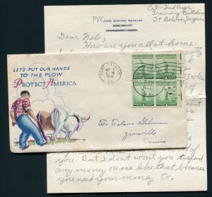 1941 WWII Patriotic - Fort Belvoir, Virginia to Zionsville, PA w/ Soldier Letter