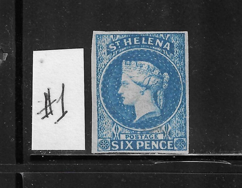 ST. HELENA SCOTT #1 1856 6P (BLUE) IMPERFORATE- WMK 6 (STAR)- MINT NO GUM