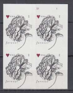 ​(J) USA Sc#4959 Wedding Vintage Rose  forever Block of 4 stamps  MNH Plate