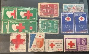 RED CROSS. Lot 14 Used Seals Various Countries. (Some repeated). MNH-