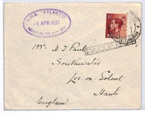 GB KEVIII Cover ITALY PAQUEBOT Naples RMS ATLANTIS Lee-on-Solent Hants 1937 YW96