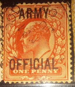 BRITAIN; Early 1900s Ed VII Optd. ARMY OFFICIAL issue fine used 1d. value