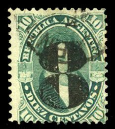 Argentina #32 Cat$40, 1877 8c on 10c green, used