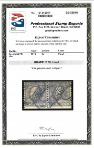 Scott #494 - $25.00 – Fine-used – PSE cert graded Fine-70 - Tough coil pair!!