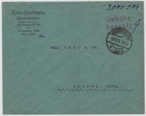 9 October 1923 gebuhr bezahlt Stampless Cover