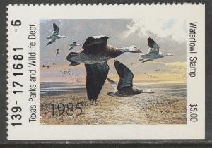 U.S.-TEXAS 5, STATE DUCK HUNTING PERMIT STAMP. MINT, NH. VF