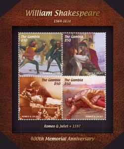 Gambia 2016 - William Shakespeare memorial - Sheet of 4 Stamps - Scott #3714 MNH