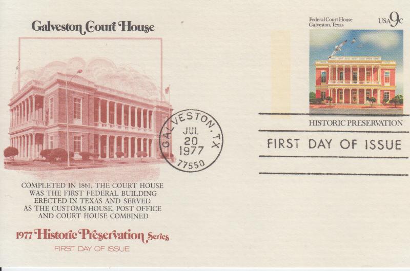 1977 Galveston Court House Post Card (Scott UX71) FDOI Fleetwood