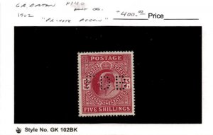 Great Britain, Postage Stamp, #140 Perfin Mint Hinged, 1902 King Edward (AB)