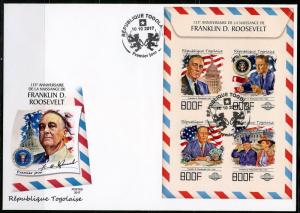 TOGO 2017 135th BIRTH OF FRANKLIN D ROOSEVELT  IMPF SHEET  FIRST DAY COVER