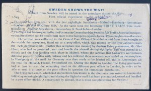 1928 Stockholm Sweden First Night Flight Airmail Postcard Cover FFC To London