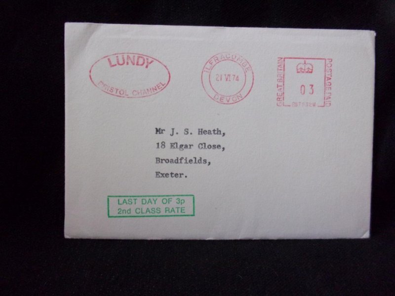 LUNDY: LUNDY STAMPS USED ON 1974 COVER