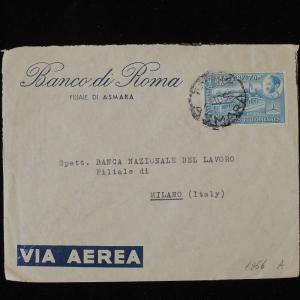 ZS-Y875 ETHIOPIA - Cover, 1956, Banco Di Roma, Airmail To Italy