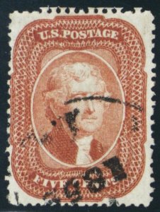 27, Used 5¢ F/VF RARE Brick Red Color Cat $1,450.00 - Stuart Katz