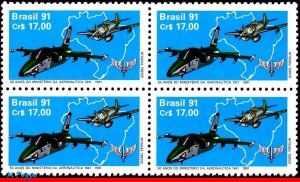 2300 BRAZIL 1991 MINISTRY OF AVIATION, PLANES, MI# 2398 RHM C-1721, BLOCK MNH