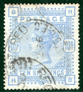 GB QV High Value SG.182 10s Cobalt (HB) Used Dated 1886 Oval Cat £8,500 GOLD79 