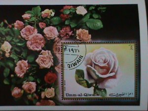 UMM AL QIWAIN-COLORFUL BEAUTIFUL LOVELY WEDDING ROSES-CTO IMPERF S/S-VERY FINE