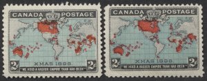 Canada #85b Two 2c Map Stamps Deep Blue Shades F-VF Centered Mint OG LH