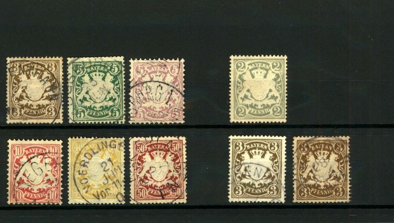 Germany Bavaria 1876 Arms Range of Issues Perf cv£40+ (9) Mint and VFU Stamps