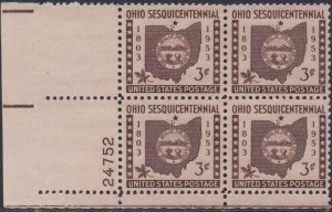1018 Ohio Statehood Plate Block MNH
