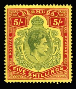 Bermuda #125var (SG 118b) Cat£300, 1938-53 George VI, 5sh dull green and yel...