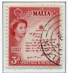 MALTA;  1956 early QEII issue fine used 3d. value