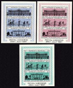 Barbuda 1981 Sc#493/495 ROYAL WEDDING CHARLES & DIANA Sheetlets MNH