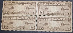 1926 US Stamp Scott #C8 - 15 Cent Block of 4 - Mail Planes/Map - MNH/OG/VF