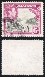 Jamaica SG128aa 6d Perf 12.5 Dotted line through Fruit plus Dot in Triangle