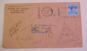 SINGAPORE CENSORED 1940 COVER TO USA FORWARDED B/S