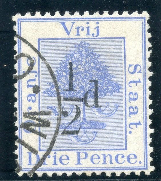 Orange Free State 1896 QV ½d on 3d ultramarine (SG Type 9f) VFU. SG 74. Sc 41.