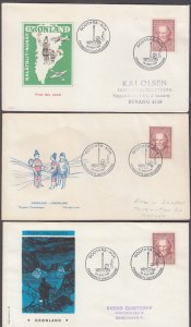 GREENLAND Sc# 68 FDC SET of 3 DIFF CACHETS - SAMUEL KLEINSCHMIDT TRANSLATOR