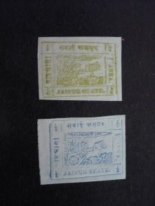 Stamps - India Jaipur - Scott# 11,13 - Mint Hinged Part Set of 2 Stamps