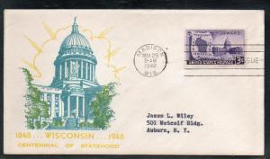 US #957 Wisconsin FDC Bronesky Risko Cachet addr E14