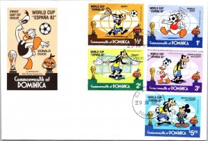 Dominica FDC 1981 - World Cup, Donald Duck - Roseau - Block of 5 - F65027