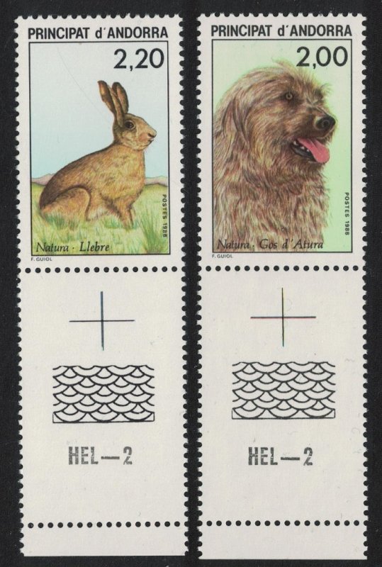 Andorra Fr. Dog Hare Nature Protection 2v Coin Labels 1988 MNH SC#367-368
