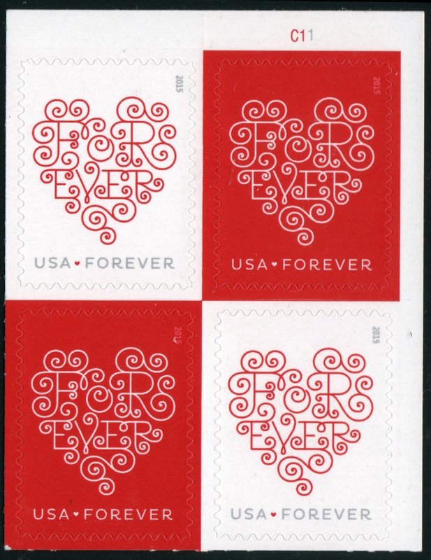 SC#4955-56 (Forever) Forever Hearts Plate Block: UR #C11 (2015) SA