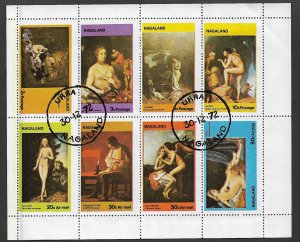 NAGALAND INDIA Fantasy Issue 1972 NUDES ART PAINTINGS Sheet of 8 Used