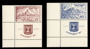 Israel #46-47 Cat$40, 1951 Independence Day, set of two with tabs, never hinged
