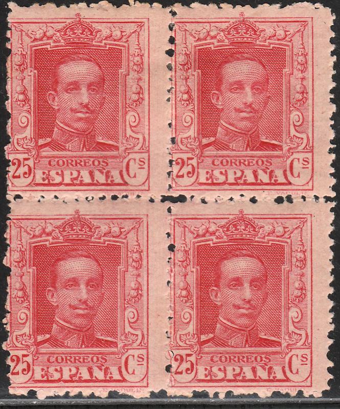 SPAIN 338, 25cs BLOCK OF 4, MINT/UNUSED. F-VF. (226)