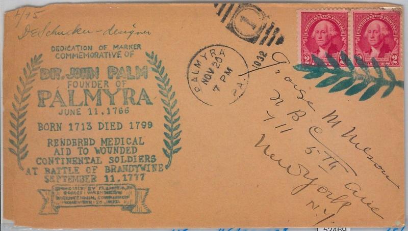 52468 -  UNITED STATES -  POSTAL HISTORY: COVER with FANCY CANCEL: PALMYRA 1932