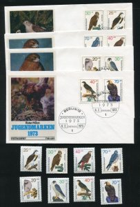 Germany, Berlin Birds of Prey Stamp Sets & First Day Covers MNH 1972