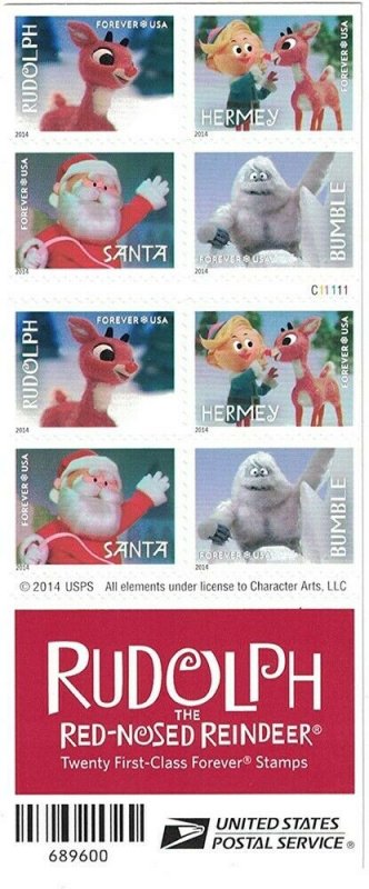 Rudolph the Red-Nosed Reindeer Book of 20 Forever Stamps Scott 4949b 